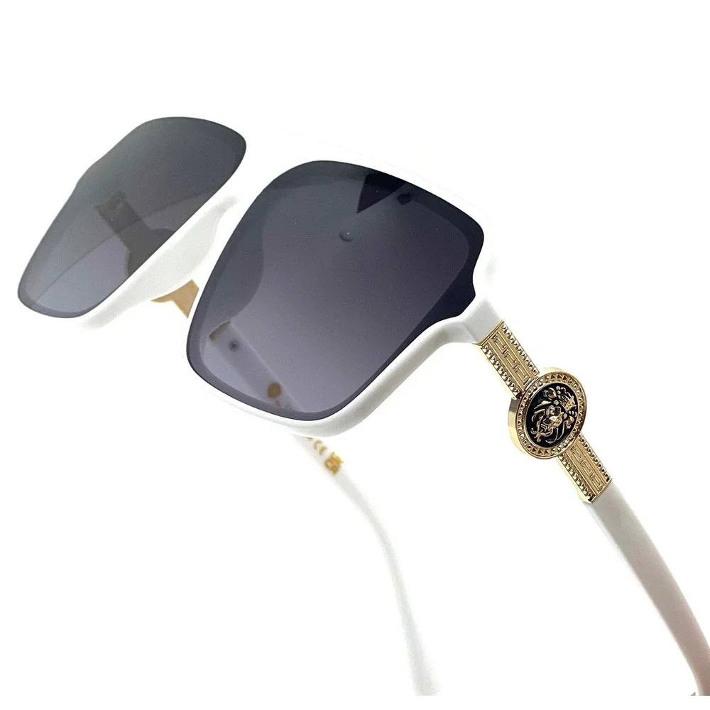 Mens White Oversized Square Sunglasses Gold‎ Lion Head Medallion Streetwear Rap